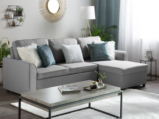 Corner Sofa Bed Grey Fabric Upholstered Left Hand Orientation with Storage Bed Beliani - Sofa In Store
