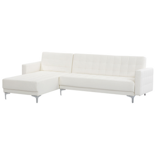Corner Sofa Bed White Faux Leather Tufted Modern L-Shaped Modular 4 Seater Right Hand Chaise Longue Beliani