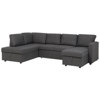 Corner Sofa Bed Dark Grey Fabric Modern Living Room U-Shaped 5 Seater with Storage Chaise Lounges Beliani - Sofa In Store