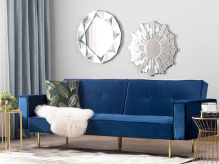 Sofa Bed Blue Velvet 3 Seater Modern Track Arms Beliani - Sofa In Store