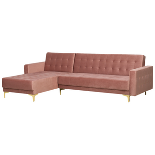 Corner Sofa Bed Pink Velvet Tufted Fabric Modern L-Shaped Modular 4 Seater Left Hand Chaise Longue Beliani - Sofa In Store