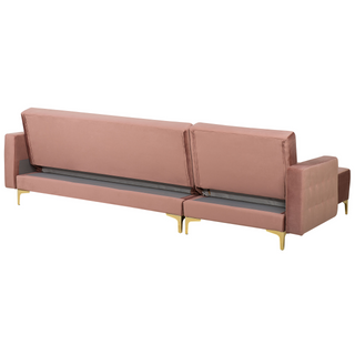 Corner Sofa Bed Pink Velvet Tufted Fabric Modern L-Shaped Modular 4 Seater with Ottoman Right Hand Chaise Longue Beliani - Sofa In Store