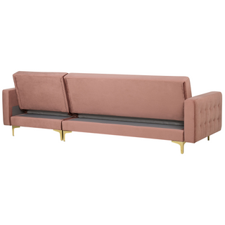 Corner Sofa Bed Pink Velvet Tufted Fabric Modern L-Shaped Modular 4 Seater Right Hand Chaise Longue Beliani
