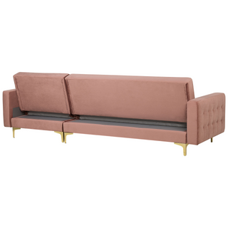Corner Sofa Bed Pink Velvet Tufted Fabric Modern L-Shaped Modular 4 Seater with Ottoman Left Hand Chaise Longue Beliani - Sofa In Store