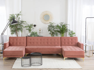 Corner Sofa Bed Pink Velvet Tufted Fabric Modern U-Shaped Modular 5 Seater with Chaise Lounges Beliani - Sofa In Store