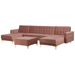 Corner Sofa Bed Pink Velvet Tufted Fabric Modern U-Shaped Modular 5 Seater with Ottoman Chaise Lounges Beliani - Sofa In Store
