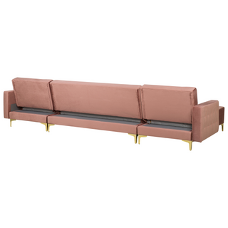 Corner Sofa Bed Pink Velvet Tufted Fabric Modern U-Shaped Modular 5 Seater with Ottoman Chaise Lounges Beliani - Sofa In Store