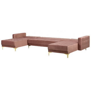 Corner Sofa Bed Pink Velvet Tufted Fabric Modern U-Shaped Modular 5 Seater with Ottoman Chaise Lounges Beliani - Sofa In Store