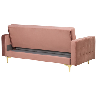 Sofa Bed Pink Velvet Tufted Fabric Modern Living Room Modular 3 Seater Gold Legs Track Arm Beliani