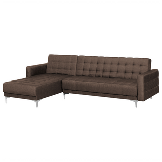 Corner Sofa Bed Brown Tufted Fabric Modern L-Shaped Modular 4 Seater Right Hand Chaise Longue Beliani - Sofa In Store
