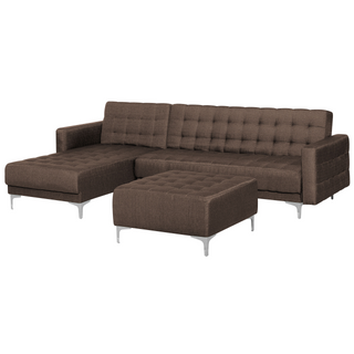 Corner Sofa Bed Brown Tufted Fabric Modern L-Shaped Modular 4 Seater with Ottoman Right Hand Chaise Longue Beliani