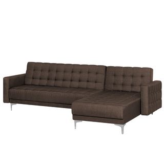 Corner Sofa Bed Brown Tufted Fabric Modern L-Shaped Modular 4 Seater Left Hand Chaise Longue Beliani - Sofa In Store