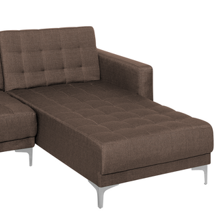 Corner Sofa Bed Brown Tufted Fabric Modern L-Shaped Modular 4 Seater with Ottoman Left Hand Chaise Longue Beliani