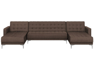 Corner Sofa Bed Brown Tufted Fabric Modern U-Shaped Modular 5 Seater with Chaise Lounges Beliani - Sofa In Store