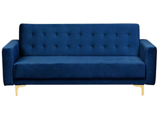 Sofa Bed Navy Blue Velvet Tufted Fabric Modern Living Room Modular 3 Seater Gold Legs Track Arm Beliani - Sofa In Store