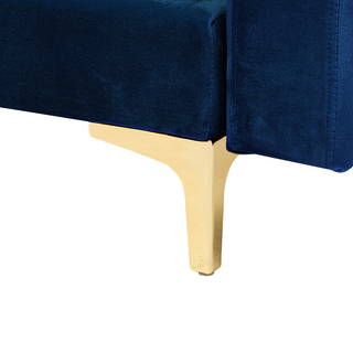 Corner Sofa Bed Navy Blue Velvet Tufted Fabric Modern L-Shaped Modular 4 Seater Right Hand Chaise Longue Beliani
