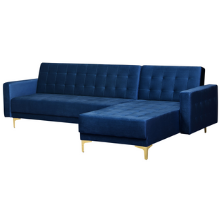 Corner Sofa Bed Navy Blue Velvet Tufted Fabric Modern L-Shaped Modular 4 Seater Left Hand Chaise Longue Beliani - Sofa In Store