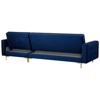 Corner Sofa Bed Navy Blue Velvet Tufted Fabric Modern L-Shaped Modular 4 Seater Left Hand Chaise Longue Beliani - Sofa In Store