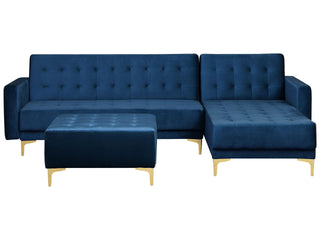 Corner Sofa Bed Navy Blue Velvet Tufted Fabric Modern L-Shaped Modular 4 Seater with Ottoman Left Hand Chaise Longue Beliani - Sofa In Store
