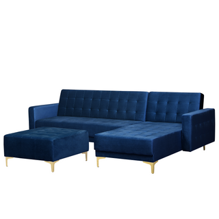 Corner Sofa Bed Navy Blue Velvet Tufted Fabric Modern L-Shaped Modular 4 Seater with Ottoman Left Hand Chaise Longue Beliani - Sofa In Store