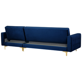 Corner Sofa Bed Navy Blue Velvet Tufted Fabric Modern L-Shaped Modular 4 Seater with Ottoman Left Hand Chaise Longue Beliani - Sofa In Store