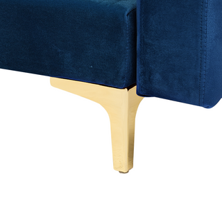 Corner Sofa Bed Navy Blue Velvet Tufted Fabric Modern L-Shaped Modular 4 Seater with Ottoman Left Hand Chaise Longue Beliani - Sofa In Store