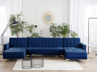 Corner Sofa Bed Navy Blue Velvet Tufted Fabric Modern U-Shaped Modular 5 Seater with Chaise Lounges Beliani - Sofa In Store