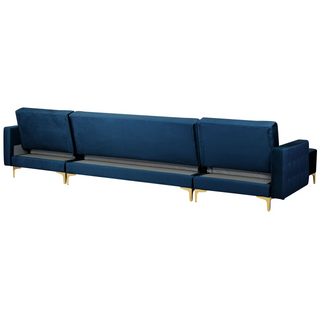 Corner Sofa Bed Navy Blue Velvet Tufted Fabric Modern U-Shaped Modular 5 Seater with Chaise Lounges Beliani - Sofa In Store