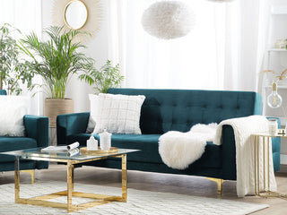 Sofa Bed Teal Velvet Tufted Fabric Modern Living Room Modular 3 Seater Gold Legs Track Arm Beliani