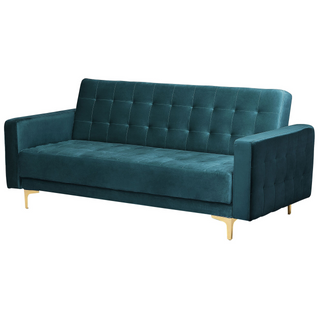 Sofa Bed Teal Velvet Tufted Fabric Modern Living Room Modular 3 Seater Gold Legs Track Arm Beliani