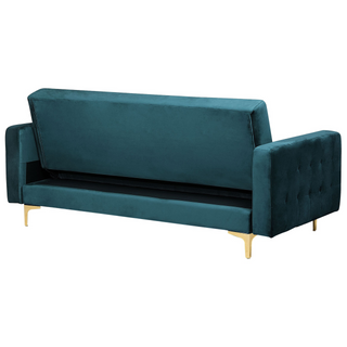 Sofa Bed Teal Velvet Tufted Fabric Modern Living Room Modular 3 Seater Gold Legs Track Arm Beliani