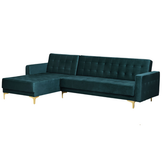 Corner Sofa Bed Teal Velvet Tufted Fabric Modern L-Shaped Modular 4 Seater Right Hand Chaise Longue Beliani