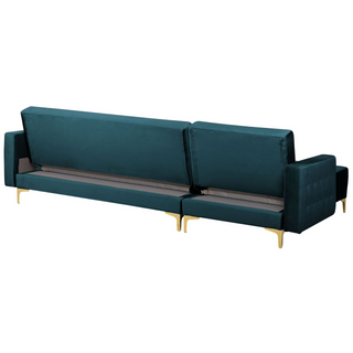 Corner Sofa Bed Teal Velvet Tufted Fabric Modern L-Shaped Modular 4 Seater with Ottoman Right Hand Chaise Longue Beliani - 148044