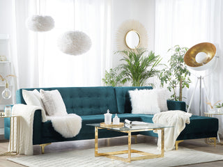 Corner Sofa Bed Teal Velvet Tufted Fabric Modern L-Shaped Modular 4 Seater Left Hand Chaise Longue Beliani