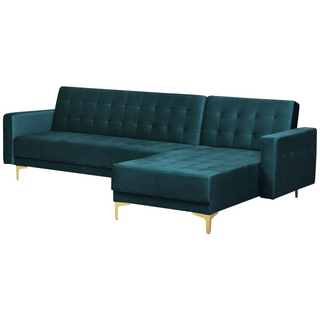 Corner Sofa Bed Teal Velvet Tufted Fabric Modern L-Shaped Modular 4 Seater Left Hand Chaise Longue Beliani