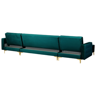 Corner Sofa Bed Teal Velvet Tufted Fabric Modern U-Shaped Modular 5 Seater with Ottoman Chaise Lounges Beliani