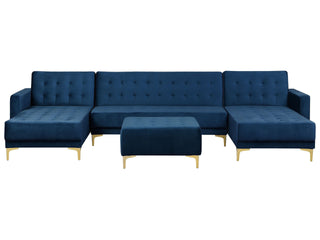 Corner Sofa Bed Navy Blue Velvet Tufted Fabric Modern U-Shaped Modular 5 Seater with Ottoman Chaise Lounges Beliani - Sofa In Store