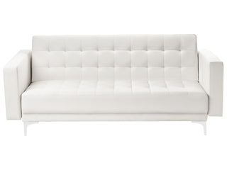 Sofa Bed White Faux Leather Tufted Modern Living Room Modular 3 Seater Silver Legs Track Arm Beliani - Sofa In Store