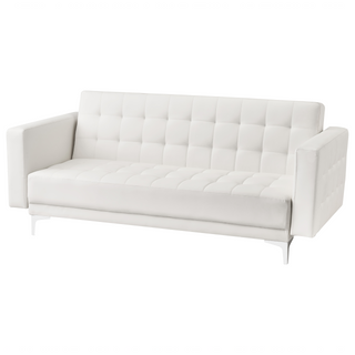 Sofa Bed White Faux Leather Tufted Modern Living Room Modular 3 Seater Silver Legs Track Arm Beliani - Sofa In Store