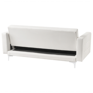 Sofa Bed White Faux Leather Tufted Modern Living Room Modular 3 Seater Silver Legs Track Arm Beliani - Sofa In Store
