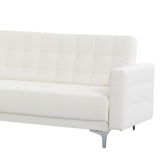 Corner Sofa Bed White Faux Leather Tufted Modern L-Shaped Modular 4 Seater Right Hand Chaise Longue Beliani
