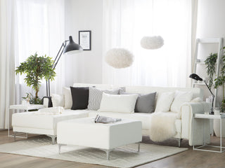 Corner Sofa Bed White Faux Leather Tufted Modern L-Shaped Modular 4 Seater with Ottoman Right Hand Chaise Longue Beliani