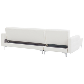 Corner Sofa Bed White Faux Leather Tufted Modern L-Shaped Modular 4 Seater with Ottoman Right Hand Chaise Longue Beliani