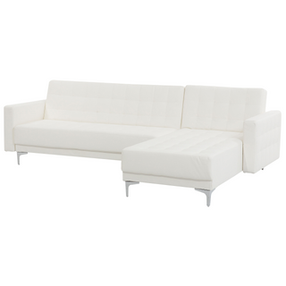 Corner Sofa Bed White Faux Leather Tufted Modern L-Shaped Modular 4 Seater Left Hand Chaise Longue Beliani