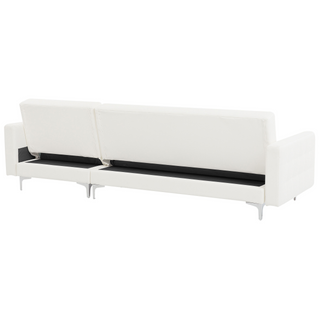 Corner Sofa Bed White Faux Leather Tufted Modern L-Shaped Modular 4 Seater with Ottoman Left Hand Chaise Longue Beliani
