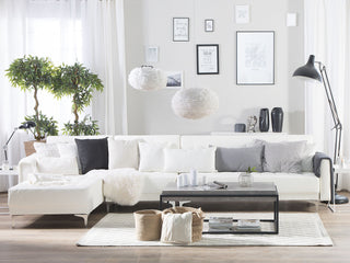 Corner Sofa Bed White Faux Leather Tufted Modern L-Shaped Modular 5 Seater Right Hand Chaise Longue Beliani