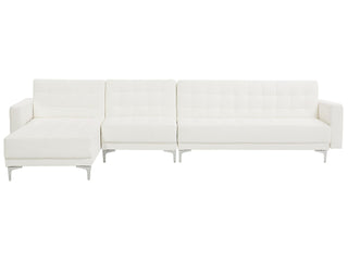 Corner Sofa Bed White Faux Leather Tufted Modern L-Shaped Modular 5 Seater Right Hand Chaise Longue Beliani