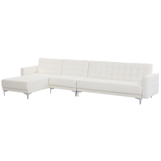 Corner Sofa Bed White Faux Leather Tufted Modern L-Shaped Modular 5 Seater Right Hand Chaise Longue Beliani