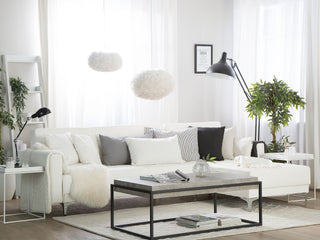 Corner Sofa Bed White Faux Leather Tufted Modern L-Shaped Modular 5 Seater Left Hand Chaise Longue Beliani