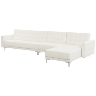 Corner Sofa Bed White Faux Leather Tufted Modern L-Shaped Modular 5 Seater Left Hand Chaise Longue Beliani